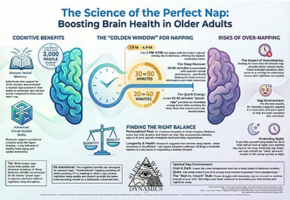 Infographic titled The Science of the Perfect Nap: Boosting Brain Health in Older Adults by The Sleep Translator.