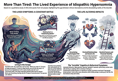 Infographic titled More Than Tired by The Sleep Translator, exploring the lived experience of Idiopathic Hypersomnia.