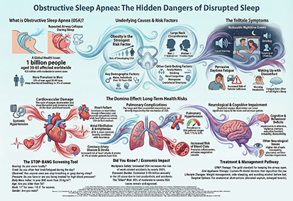 Infographic by The Sleep Translator titled Obstructive Sleep Apnea: The Hidden Dangers of Disrupted Sleep.