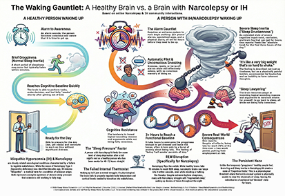 The Waking Gauntlet: A Healthy Brain vs a Brain with Narcolepsy or IH